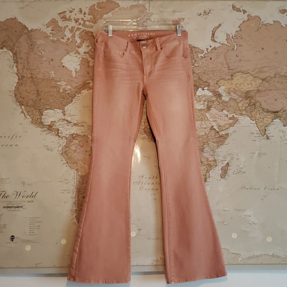American Eagle denim blush pink jeans.